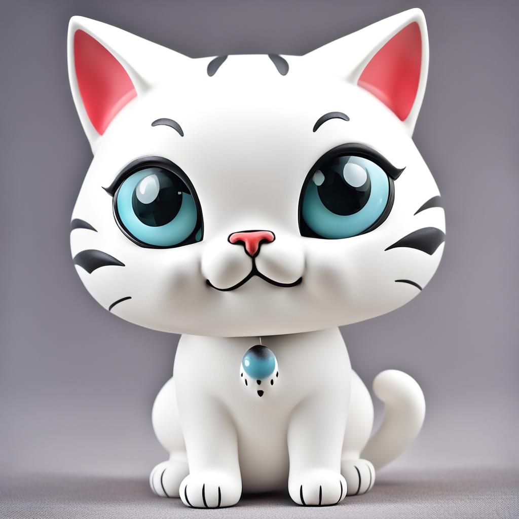 Whimsical Chibi Cat Bobblehead with Wobbling Head