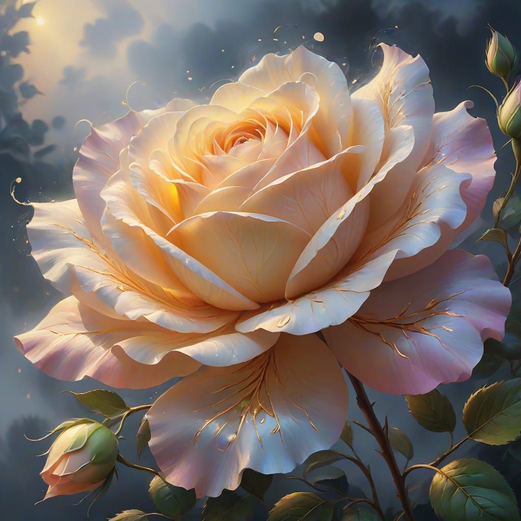 Electric Rose in Vibrant Bloom, Hyper-Realistic Oil Painting