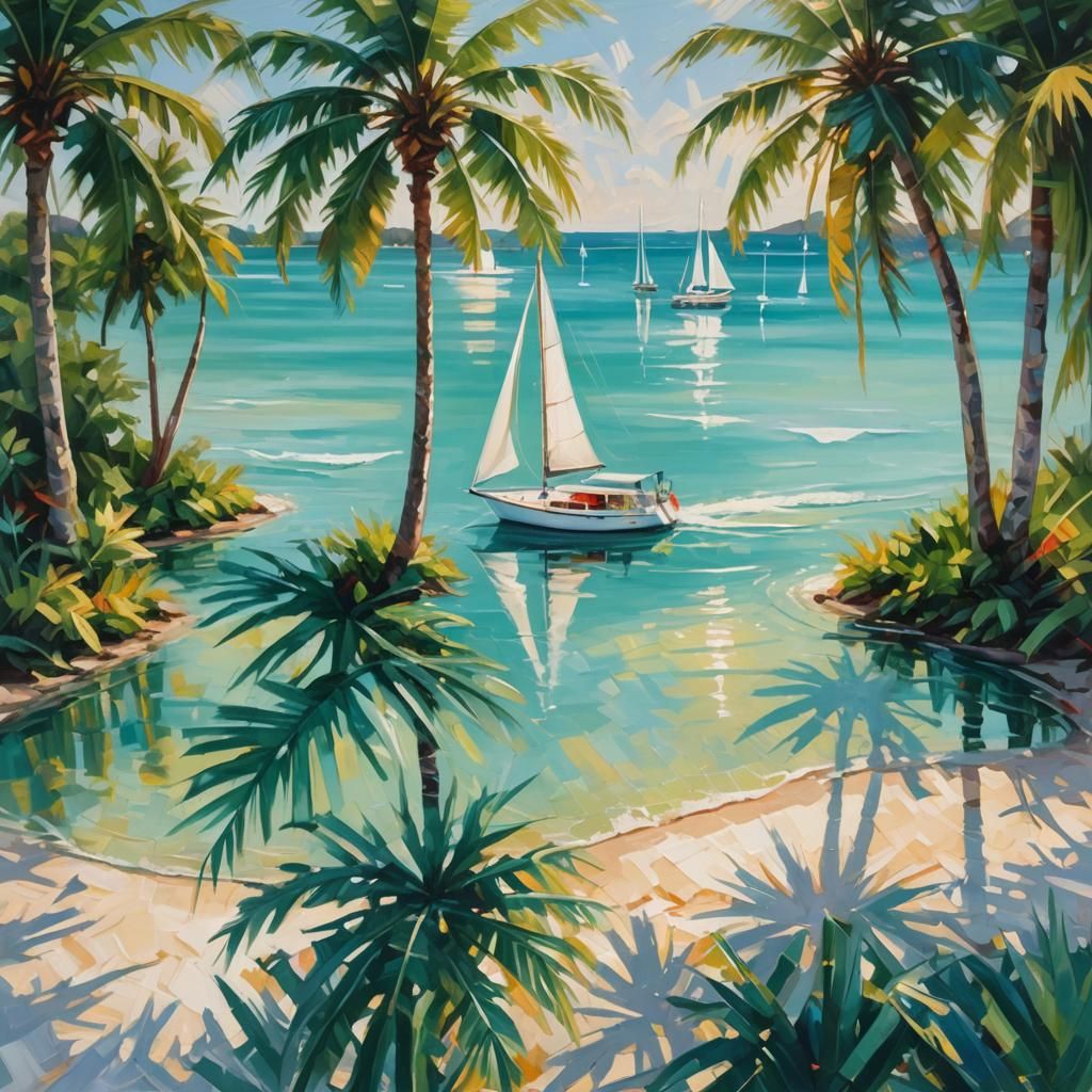 Tropical Paradise: Sailboat on Turquoise Water