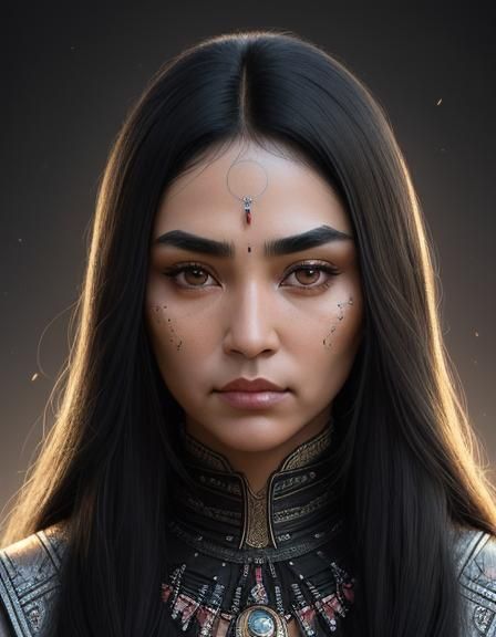 Detailed Portrait of Native American Woman in Digital Art