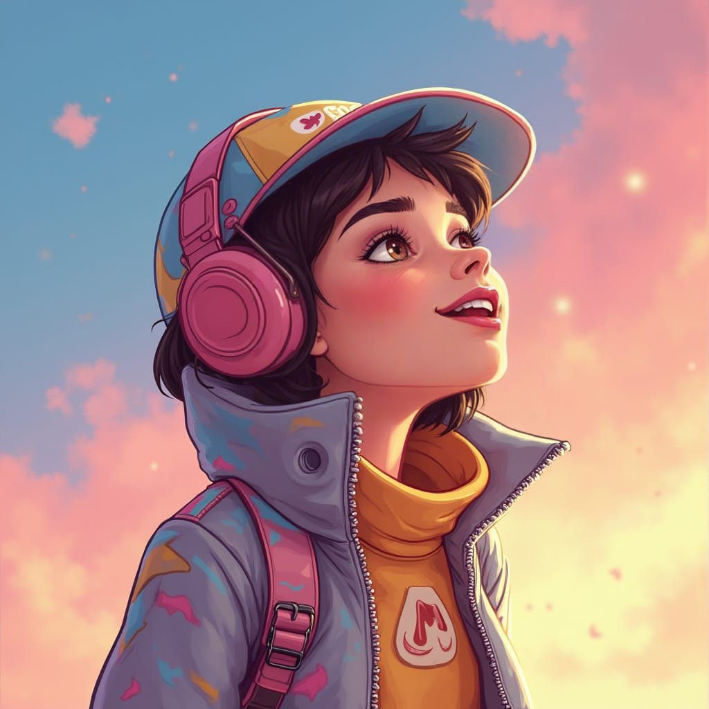 Animated Girl in Bright Comic Book Style