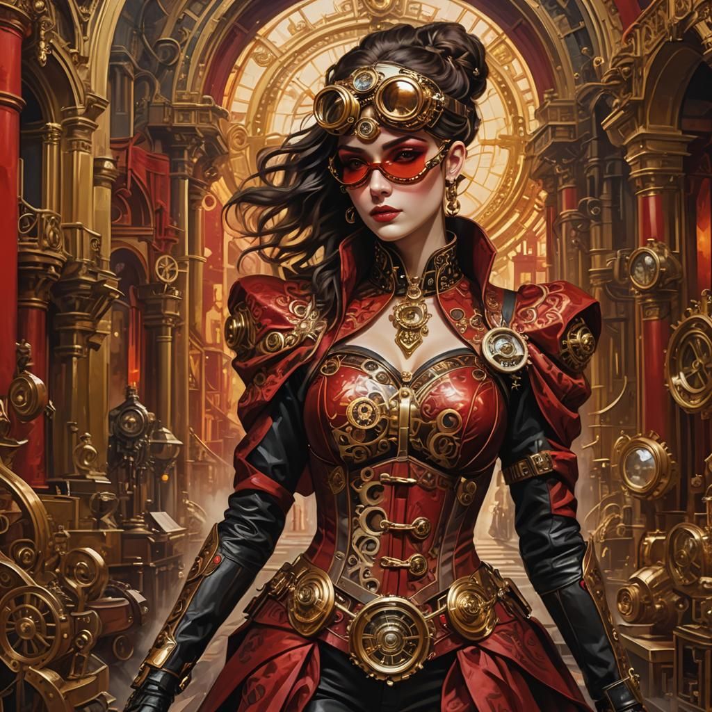 Steampunk Girl vs. Baroque Figure in High Contrast