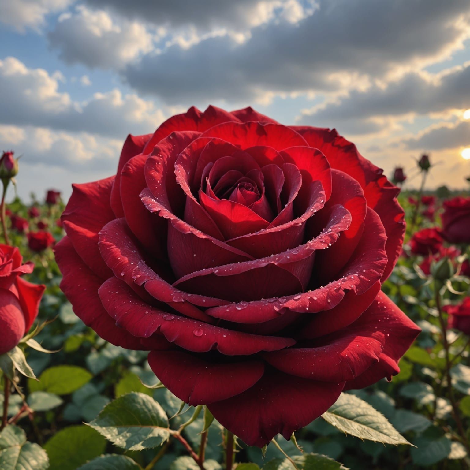 Velvet Red Rose with Dew in Macro