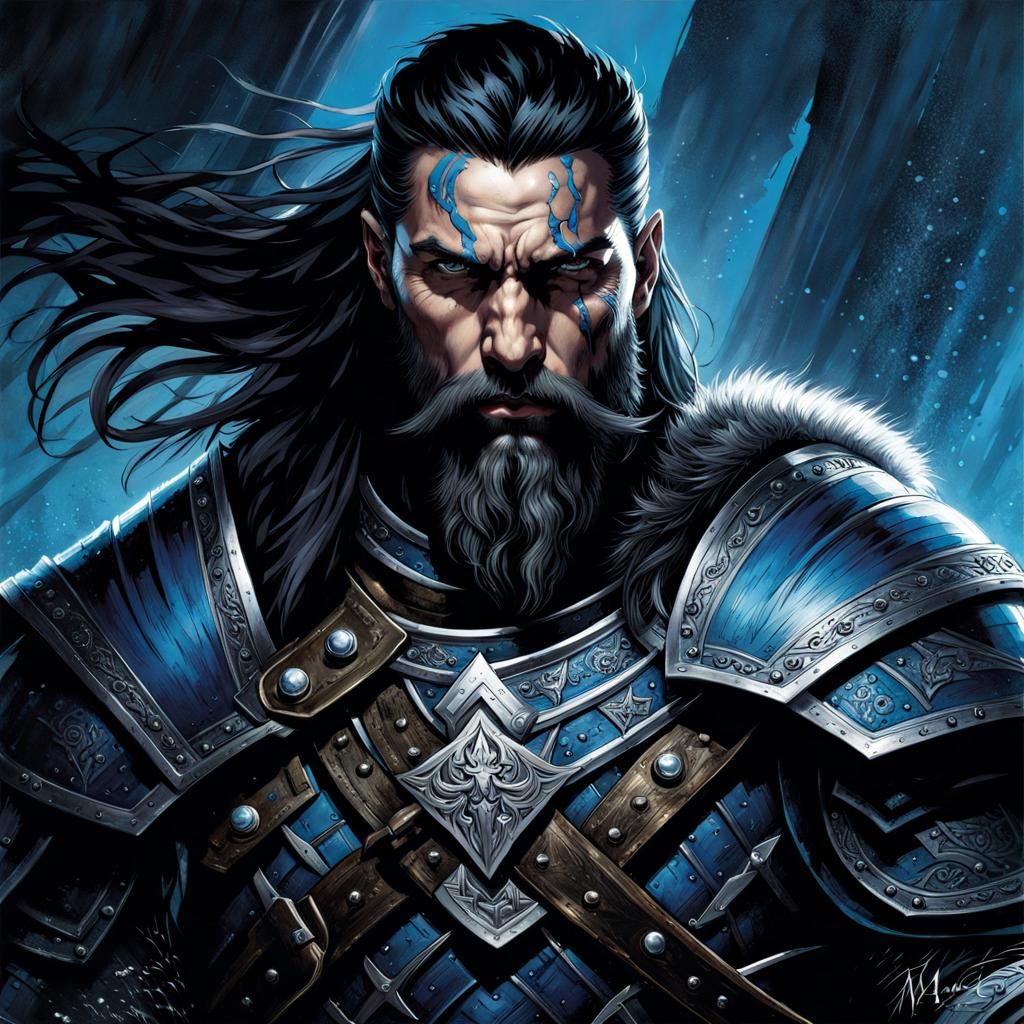 Fierce Gothic Viking Warrior in Splash Art Style