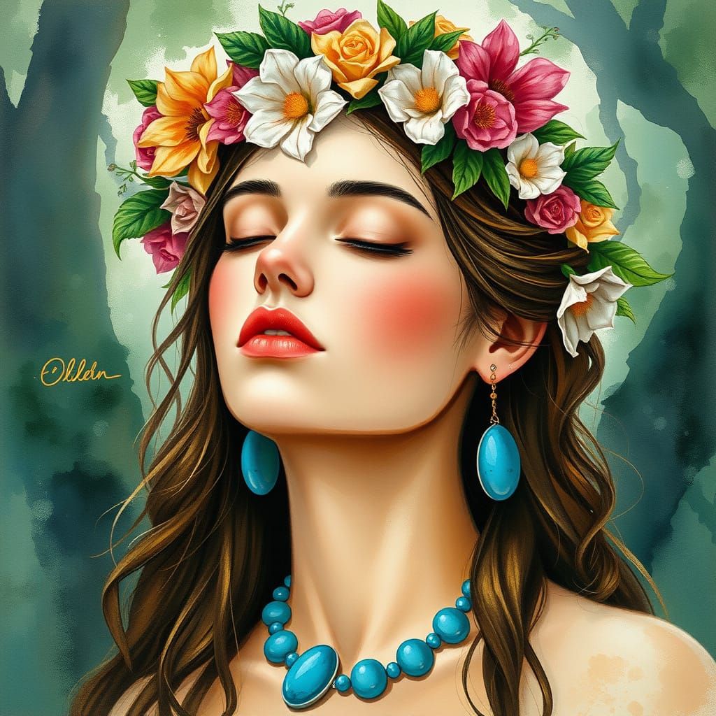 Forest Nymph in Watercolor Style