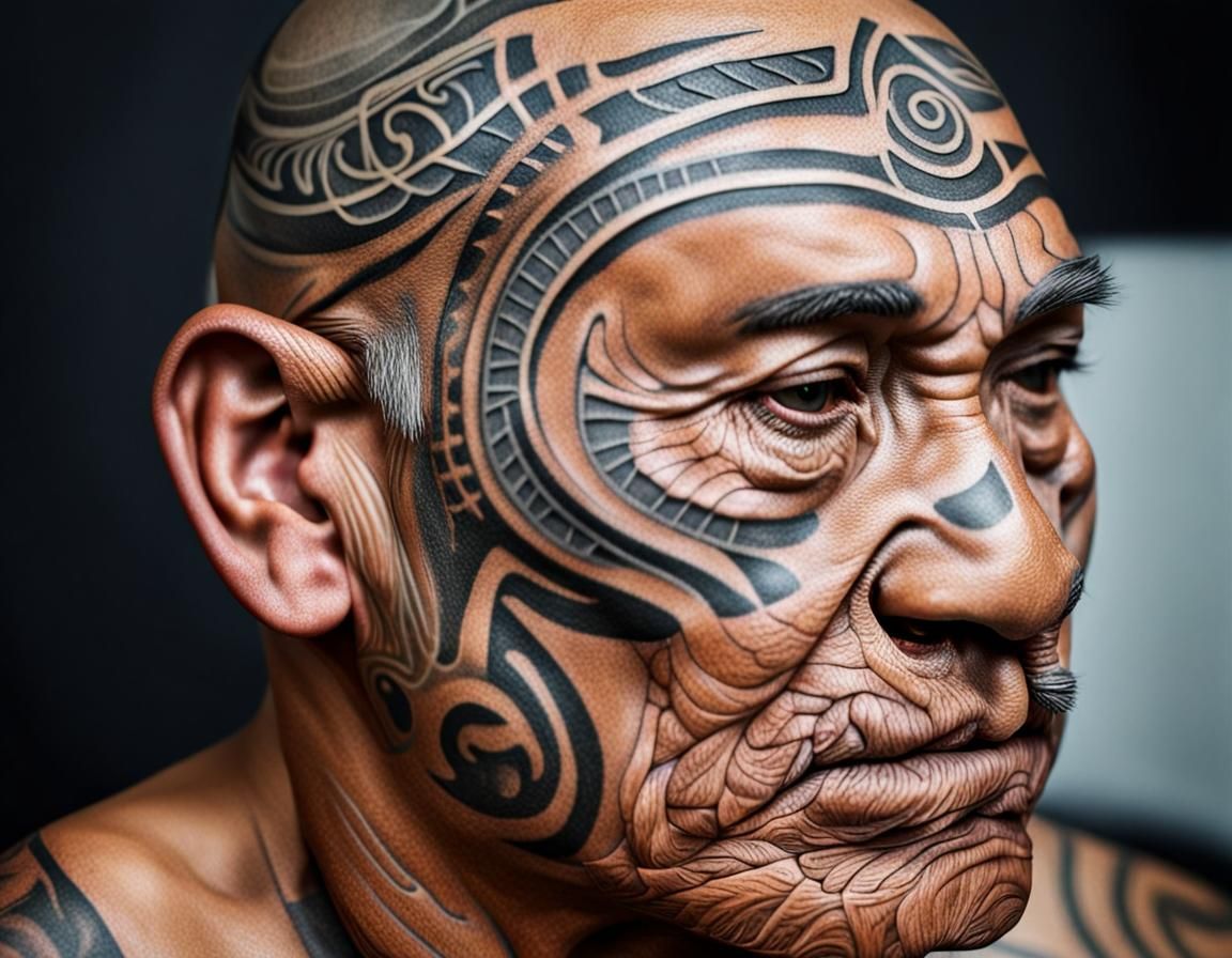 Hyperrealistic Maori Elder Portrait with Traditional Tattoos