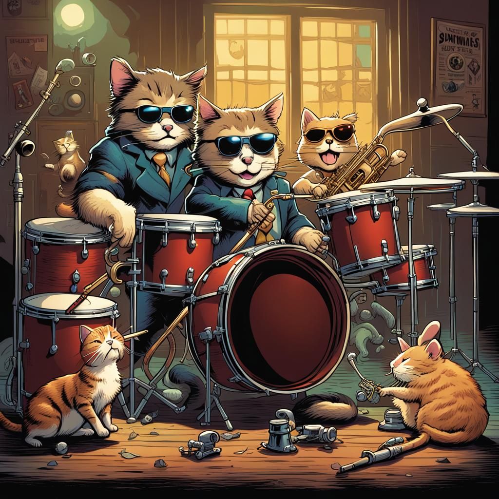 Animal Jazz Band in Comic Book Style