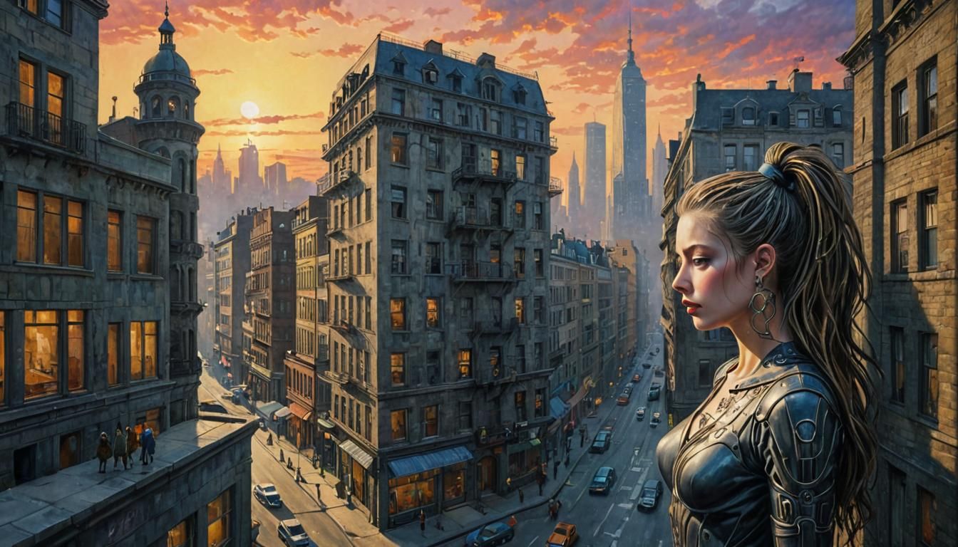 Cityscape at Dawn: Surreal Brutalist Composition