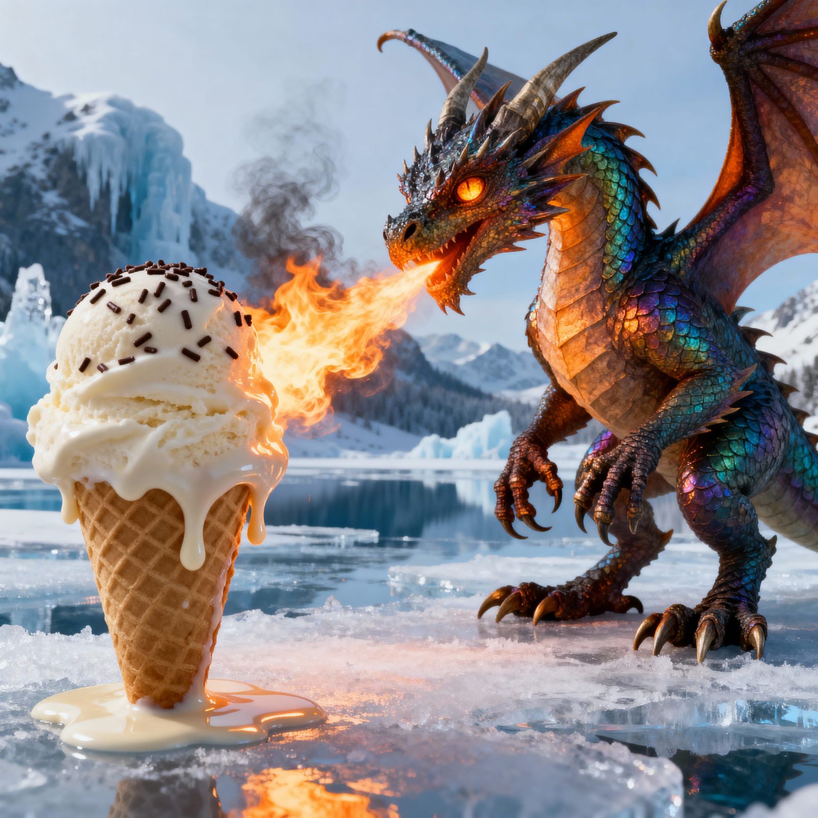 Hyper-Realistic CGI Dragon Melts Ice Cream with Fire