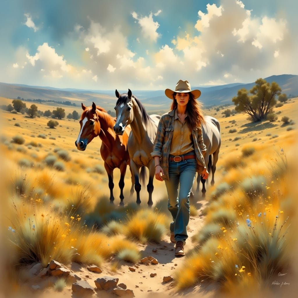 Walking with horses to the tasty grass area