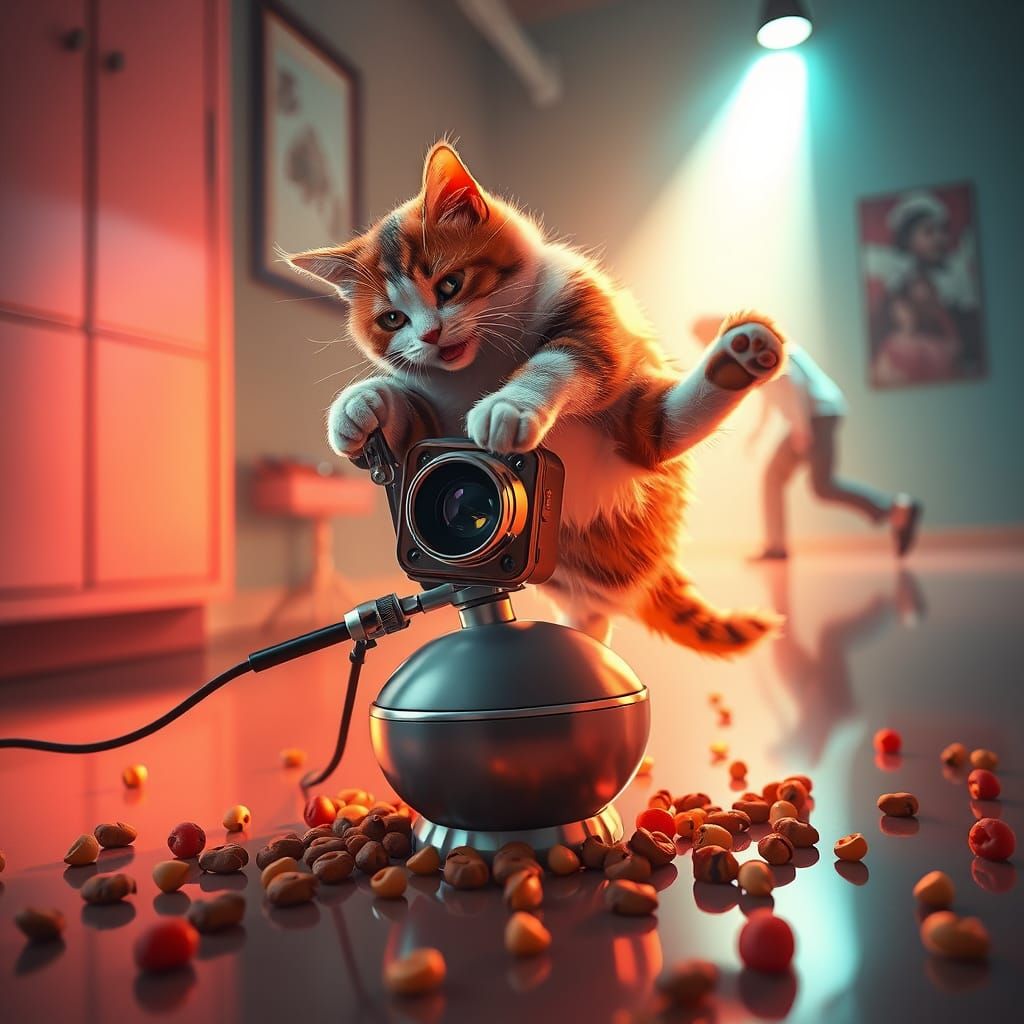Multicolored Cat Chaos: Vintage Camera Mishap