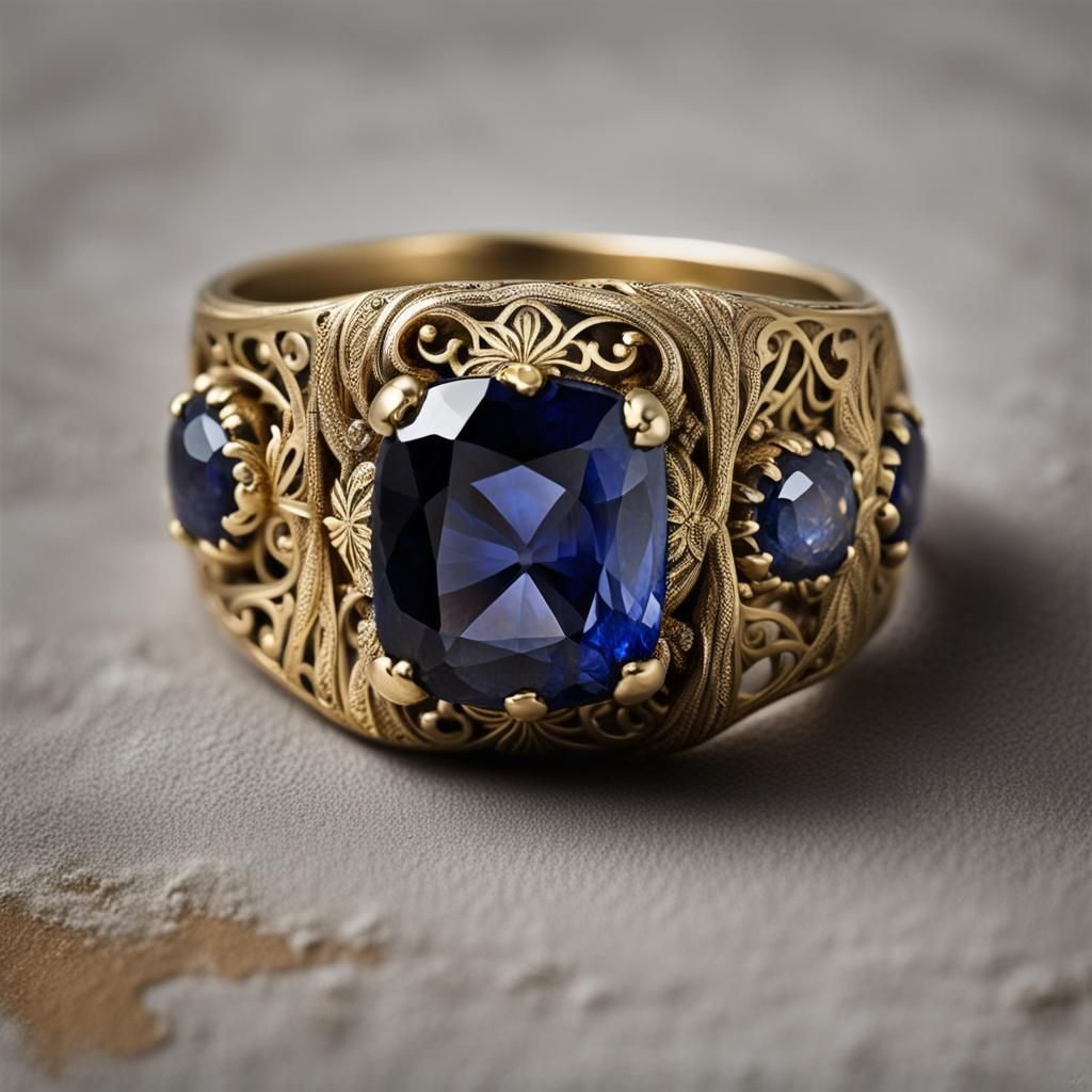 Antique Sapphire Ring with Gothic Engravings in Renaissance ...