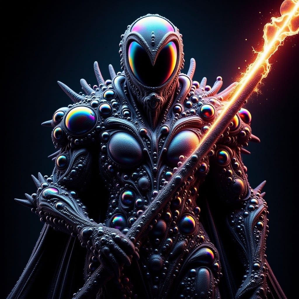 Armored Cybernetic Knight in Dystopian Cyberpunk Scene