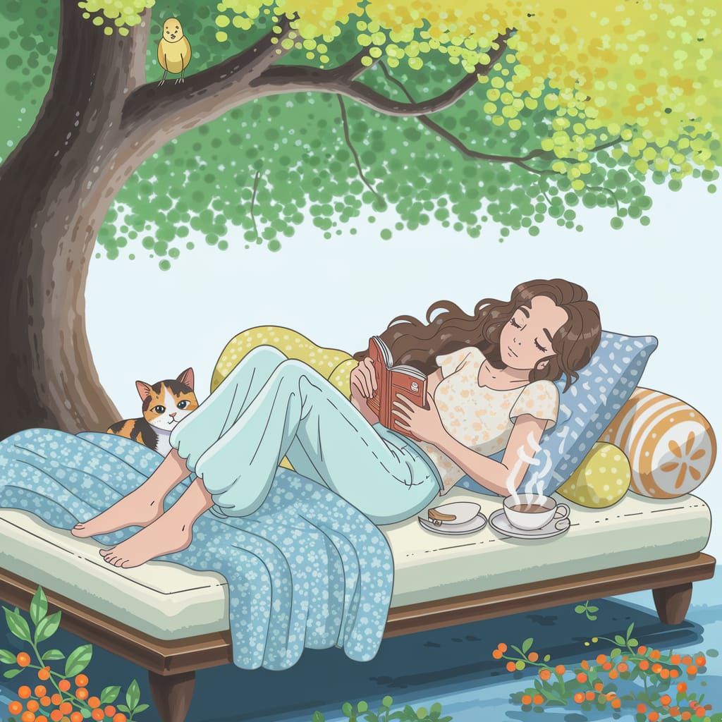 Anime-Inspired Young Woman in Serene Outdoor Setting