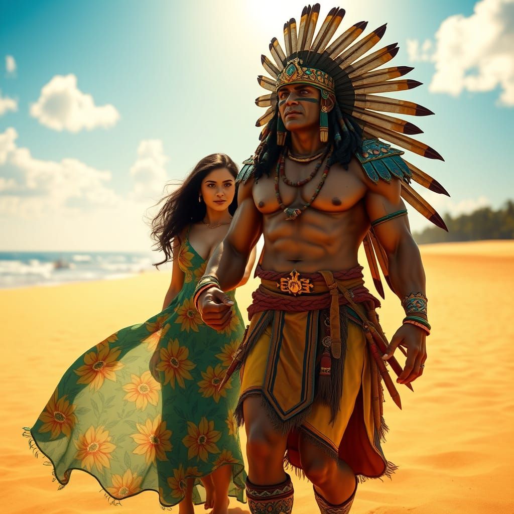 Aztec God Tezcalipoca with a Brazilian Businesswoman in Summ...