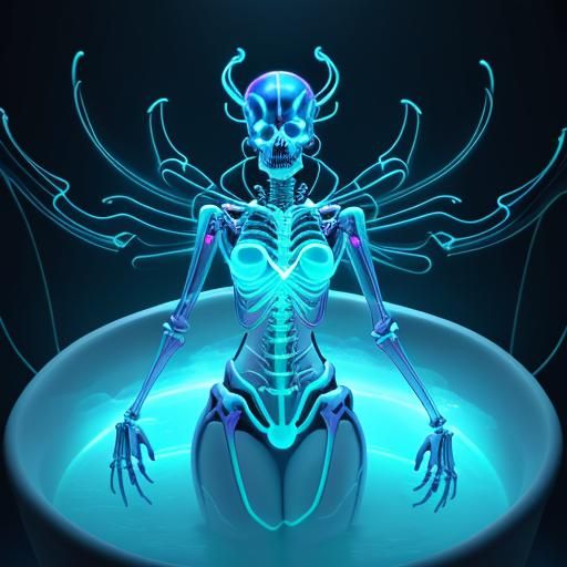 Surreal Neon Glass Woman in Milk Bath