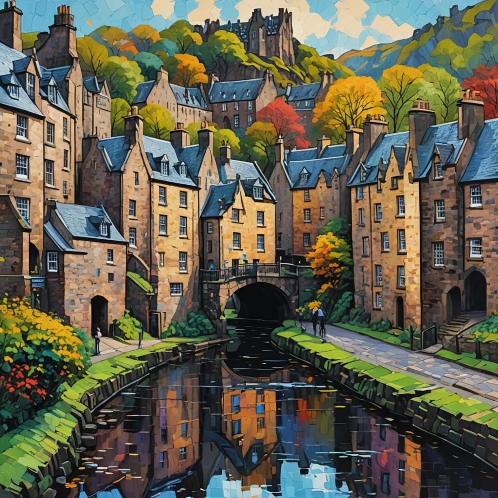 Dean Village Impressionist Oil Painting