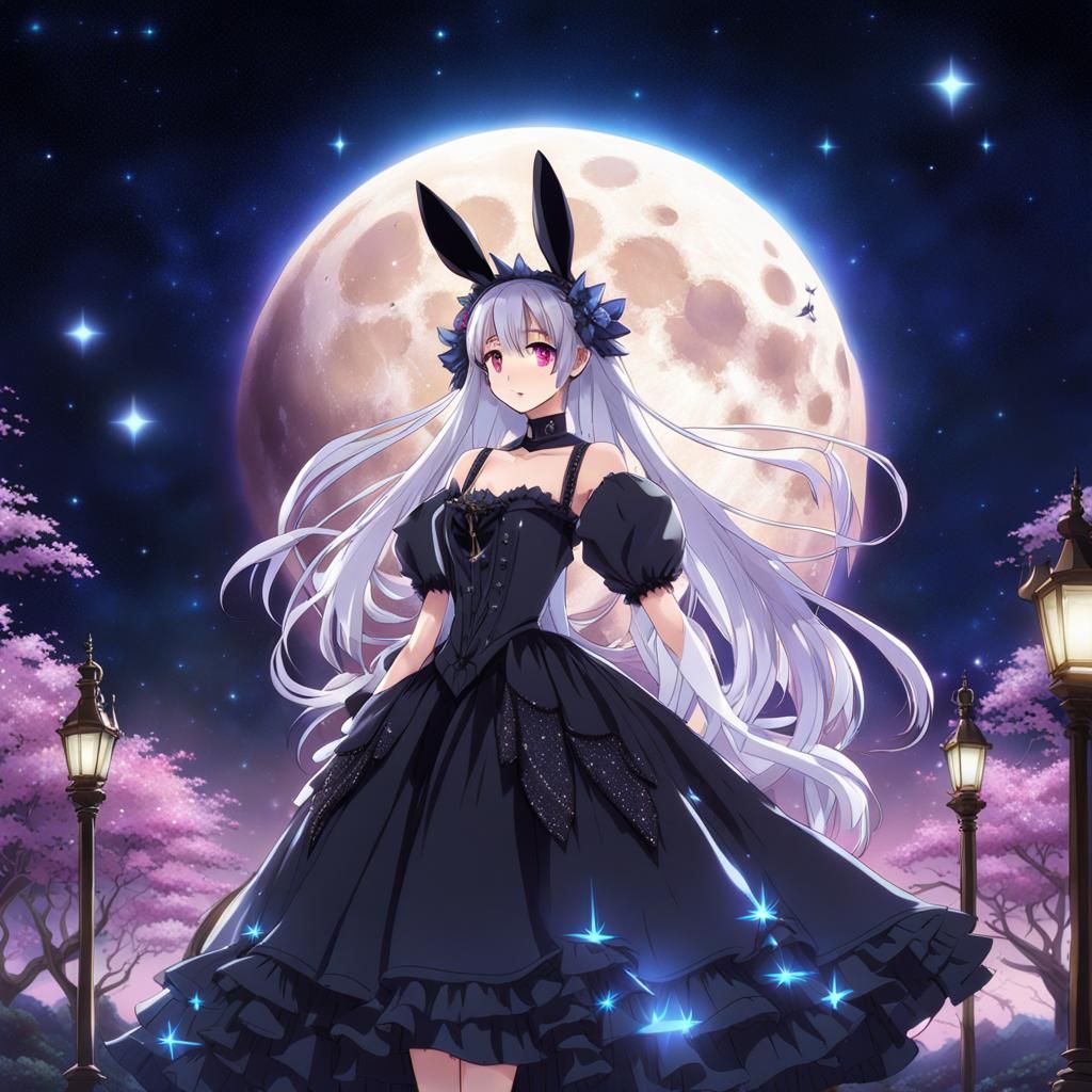 Galactic Gothic MoonRabbit in Anime Key Visual Style