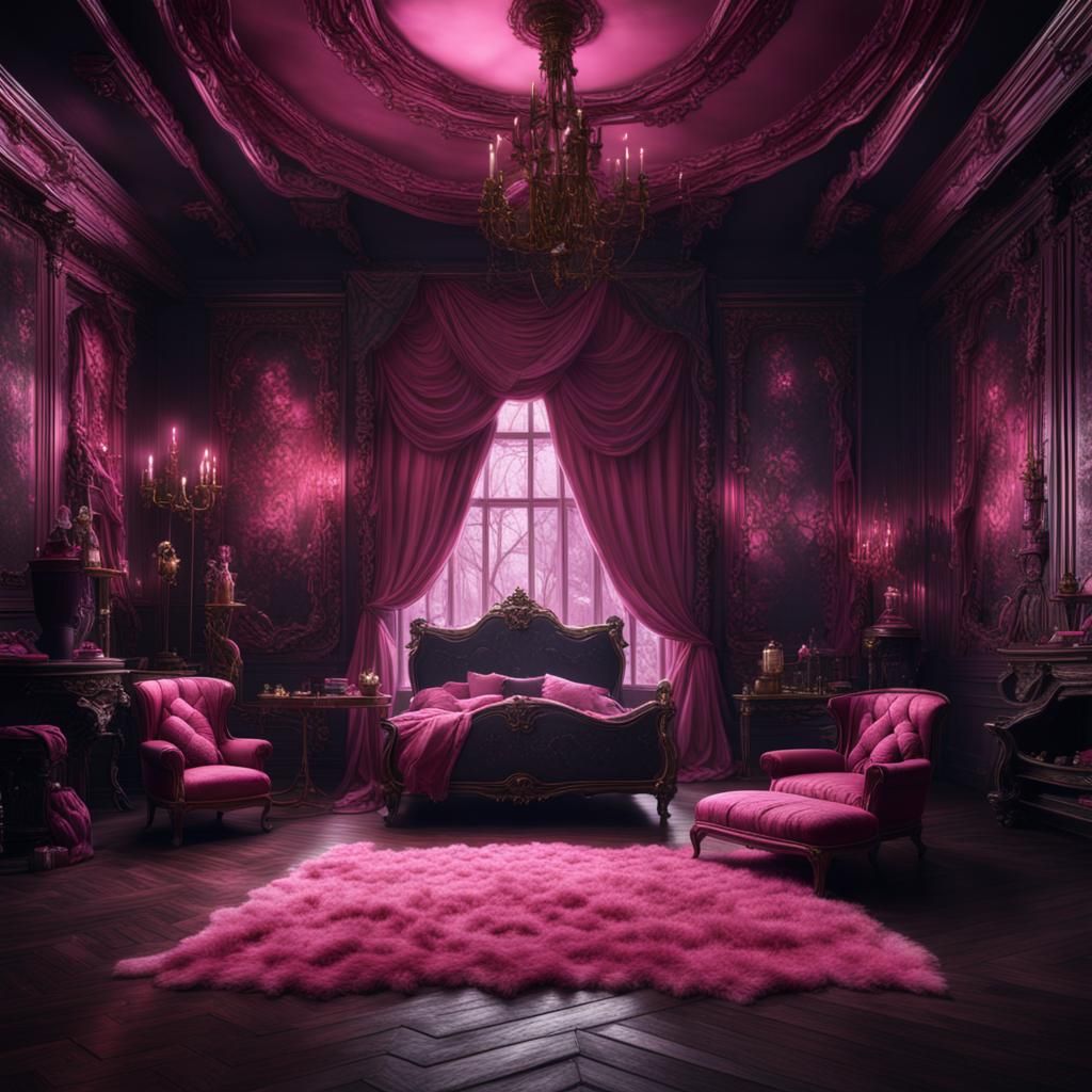 Theatrical Pink Boudoir: A Detailed Matte Painting