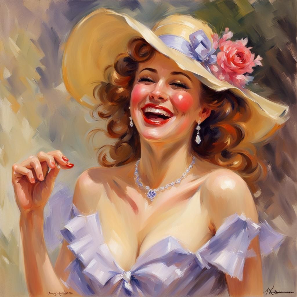 Woman Laughing in Impressionist Portrait Style
