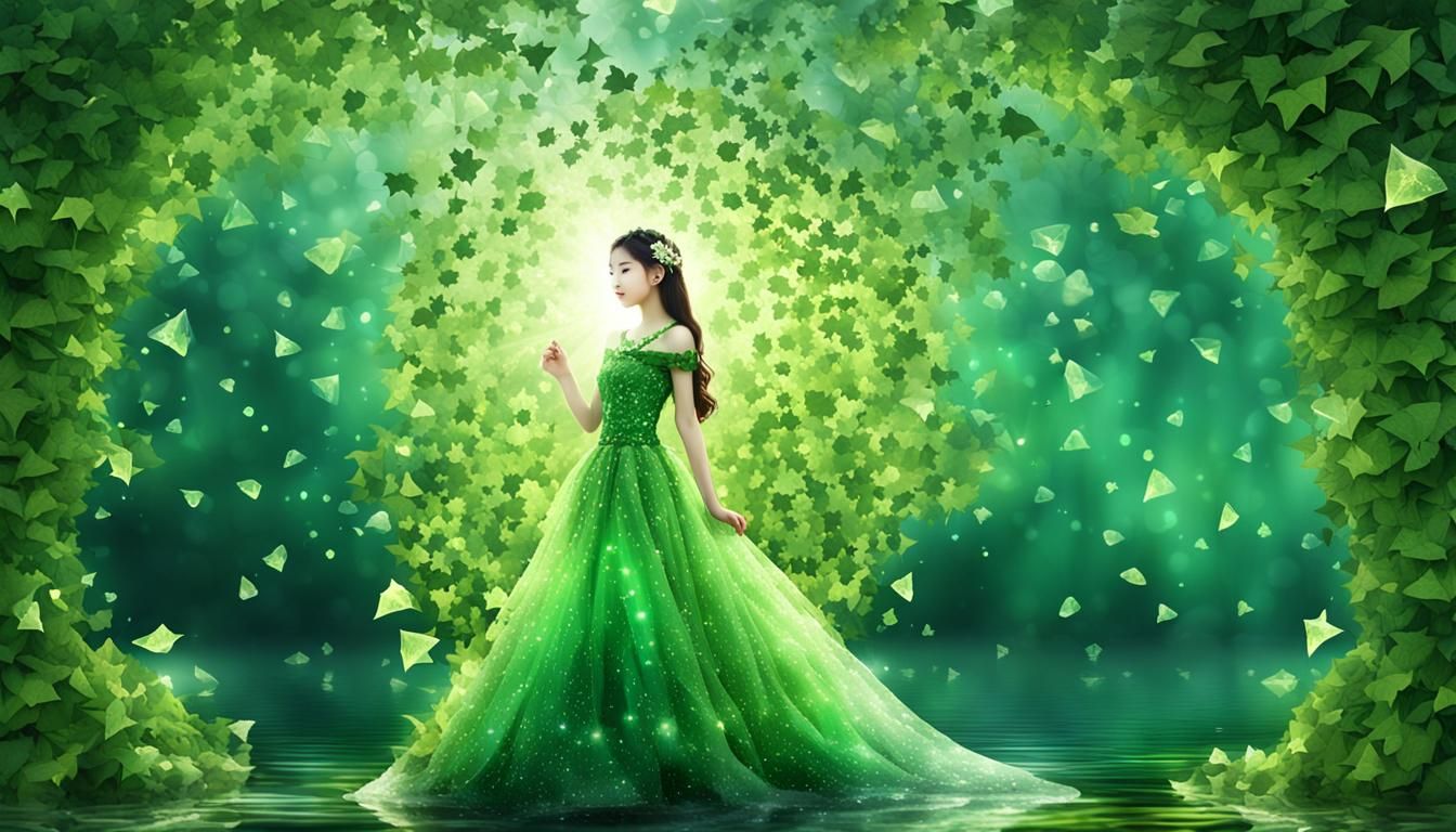 Adorable Korean Princess in Ivy Dress with Volumetric Light