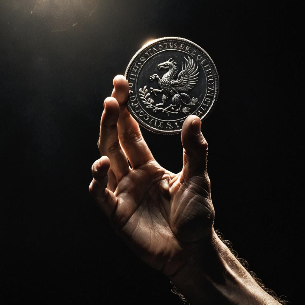 Silver Coin Tossed in Golden Light: Chiaroscuro Concept Art