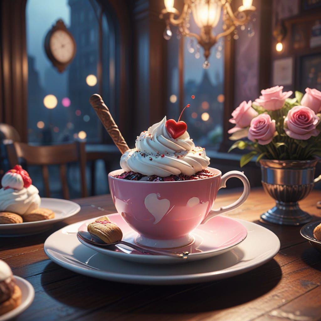 Whimsical Teacup Scenes in Pastel Hues with Heart and Sweet ...