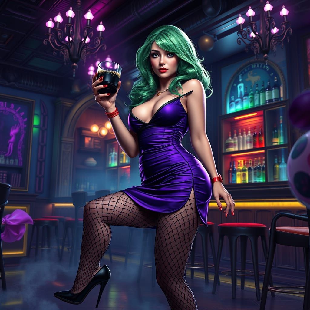Gothic Siren in a Dark Fantasy Bar