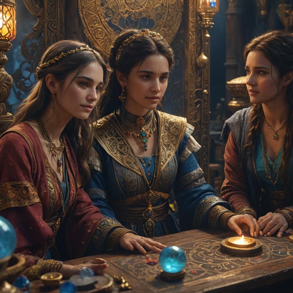 Mystical Encounter: Fortune Teller and God in Fantasy Realm