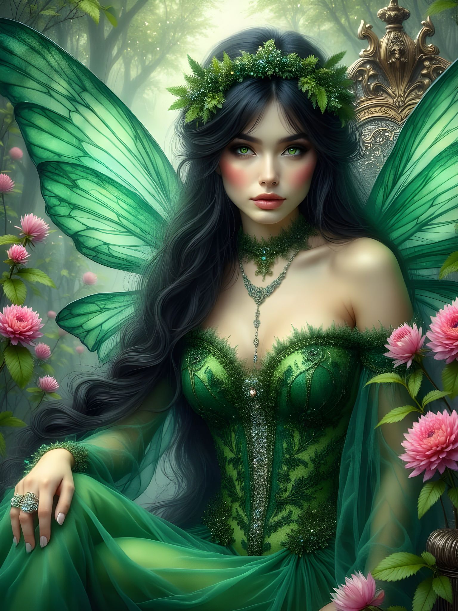 Enchanting Faerie Queen in a Vibrant Floral Garden