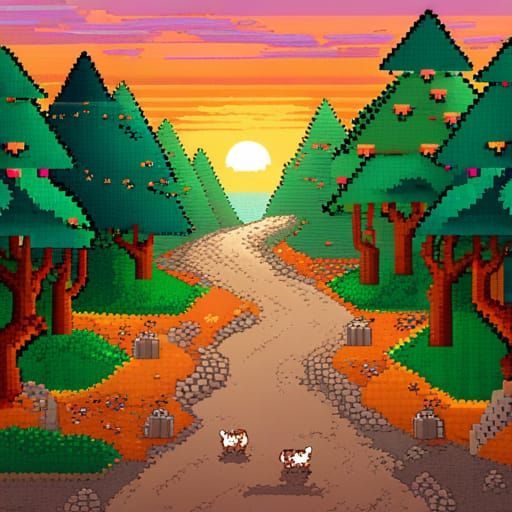 Pixel Art Cats Walking in a Forest