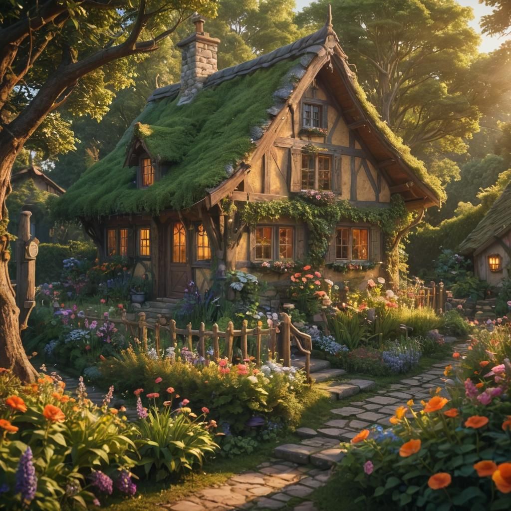 Charming Cottage with Award: Whimsical Fantasy Art