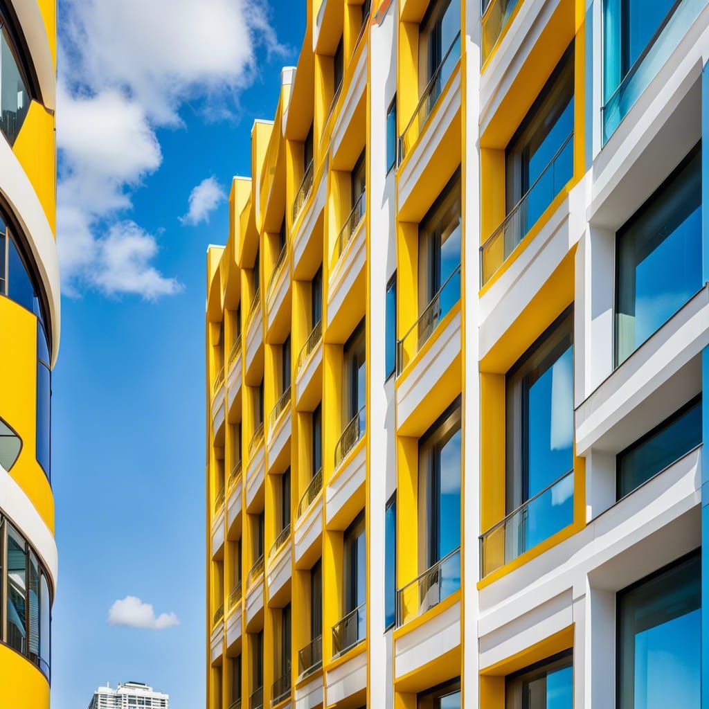 Colorful Modern Buildings in Sunny Urban Landscape