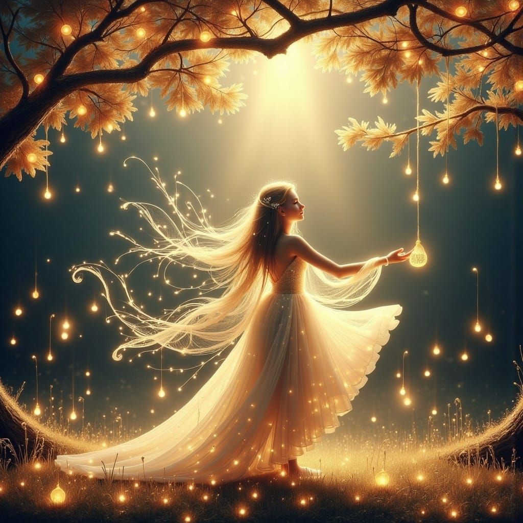 Ethereal Princess in Silver Park at Dawn