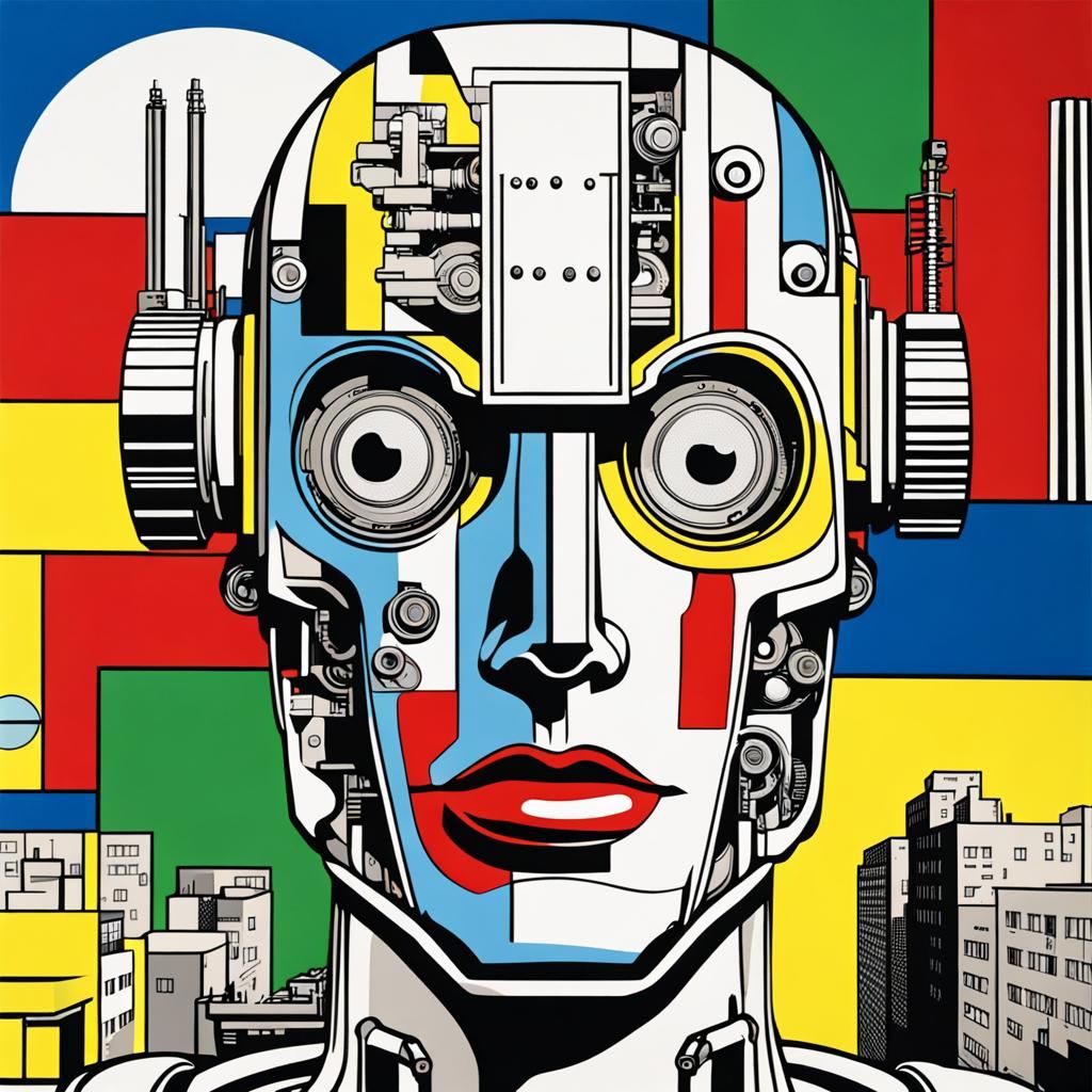 Cyborg Robot Portrait in Pop Art Style