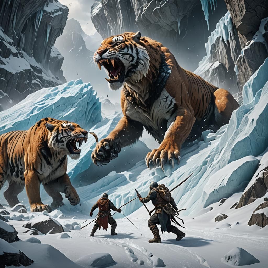 Hunter and Saber-Tooth Tiger in Glacier