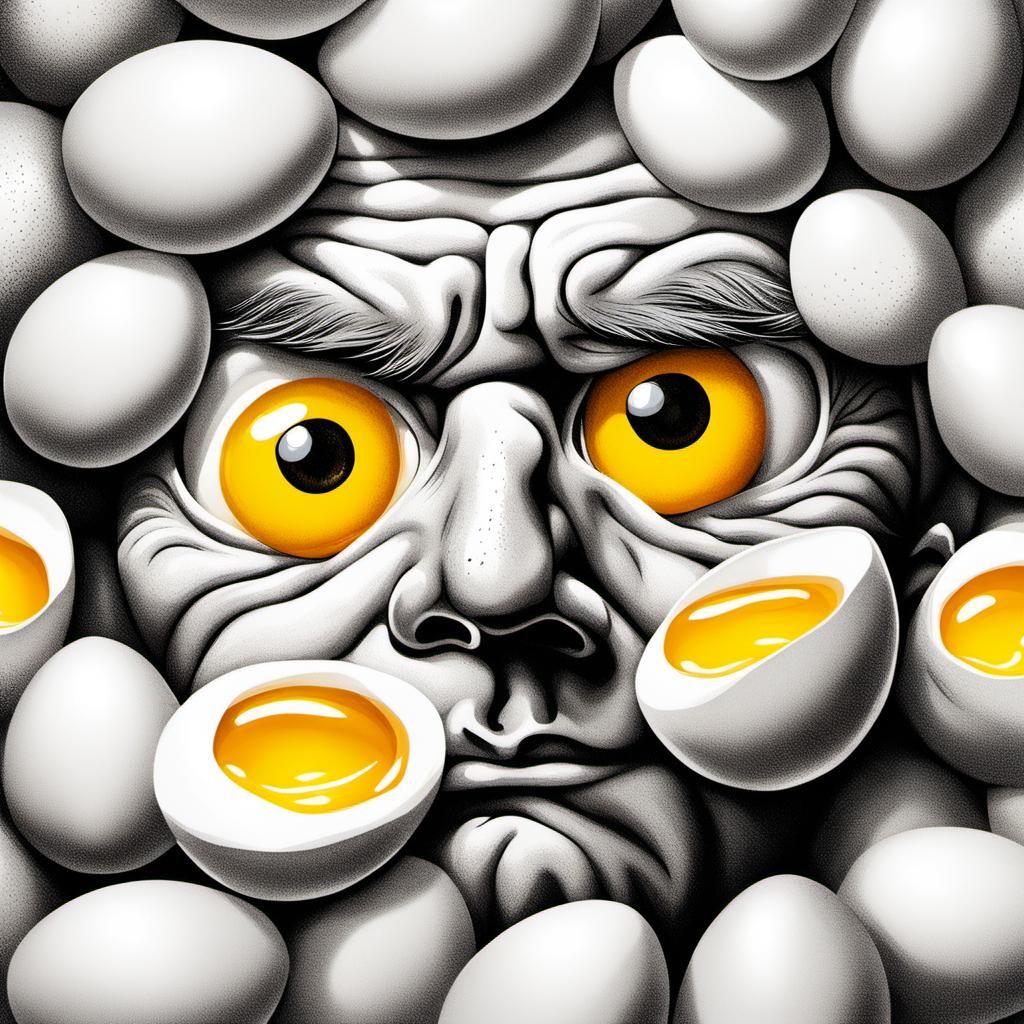 Surreal Photorealistic Portrait with Egg Eyes