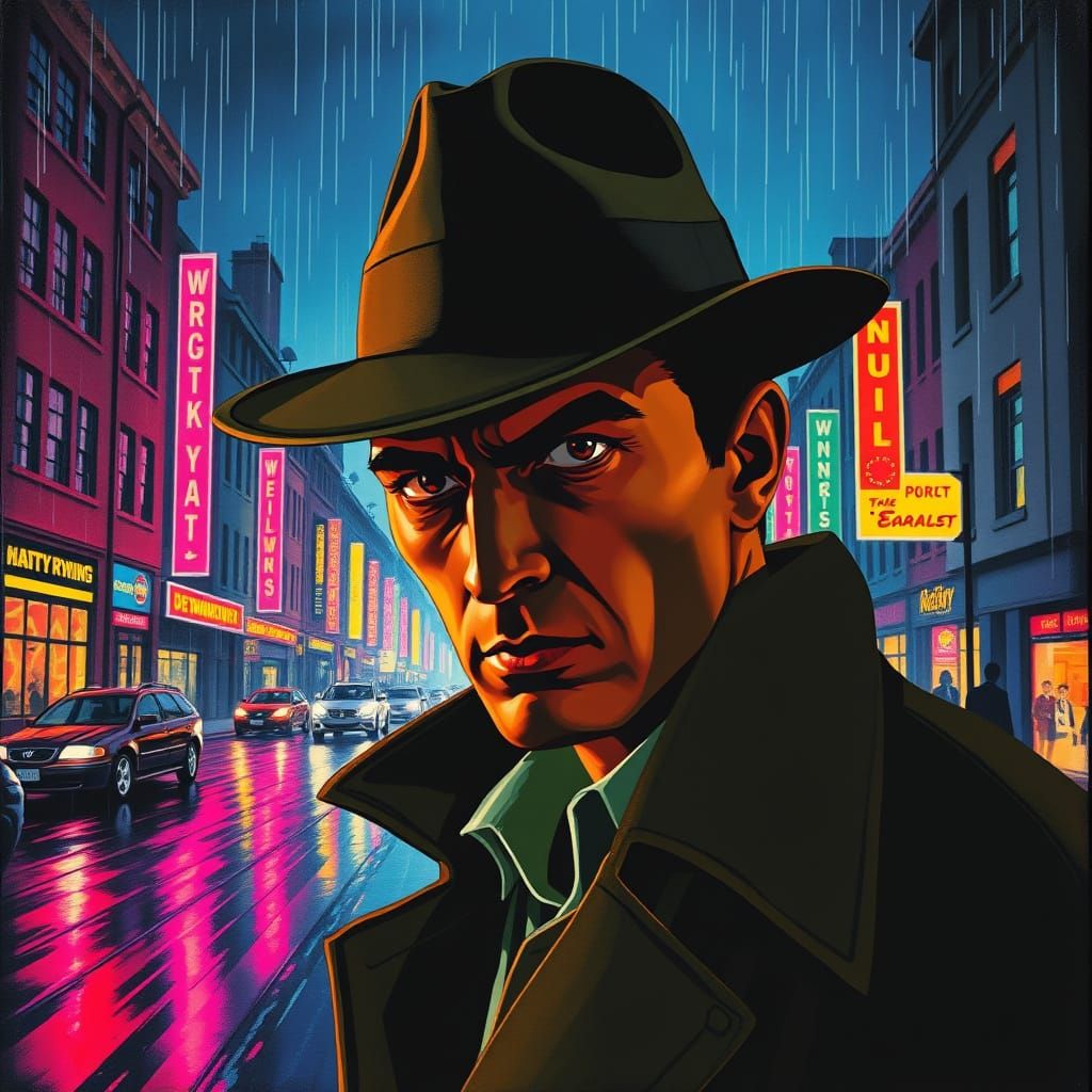 Pulp Detective Noir Cityscape Illustration