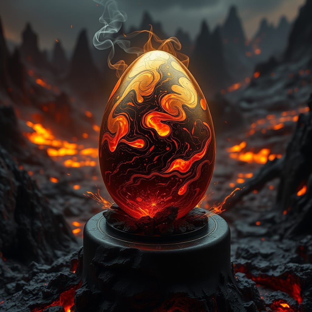 Surreal Golden Egg in Dark, Hyperrealistic Style