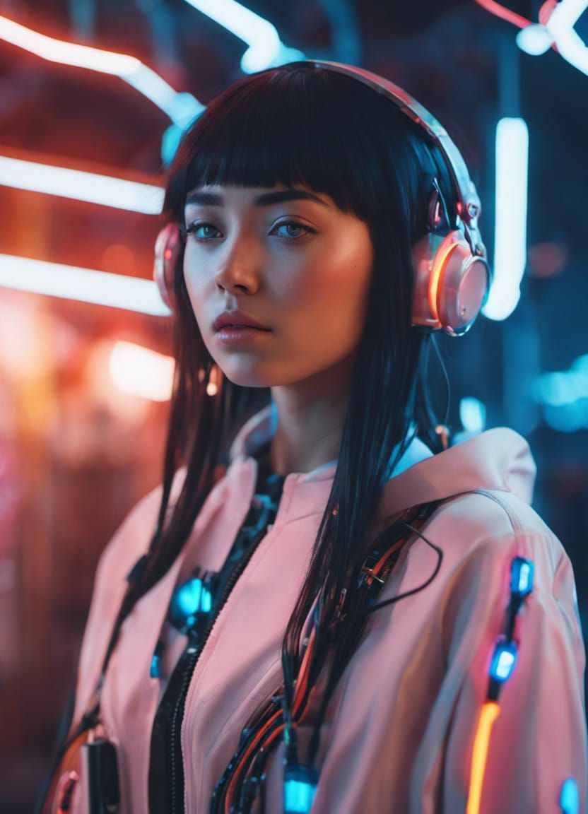 Photorealistic Cyborg Girl in Laboratory Setting