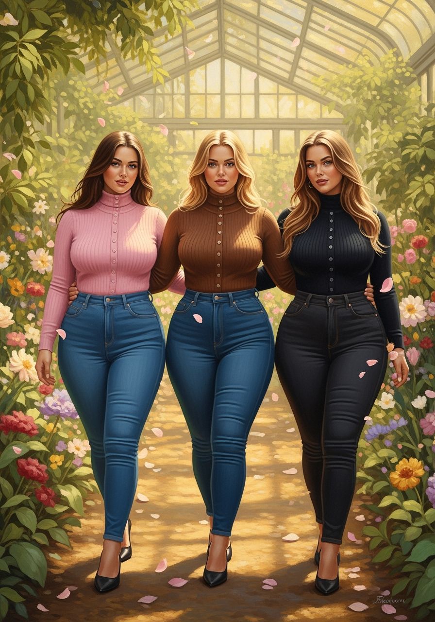 Friends in Botanic Garden: Oil Painting Realism