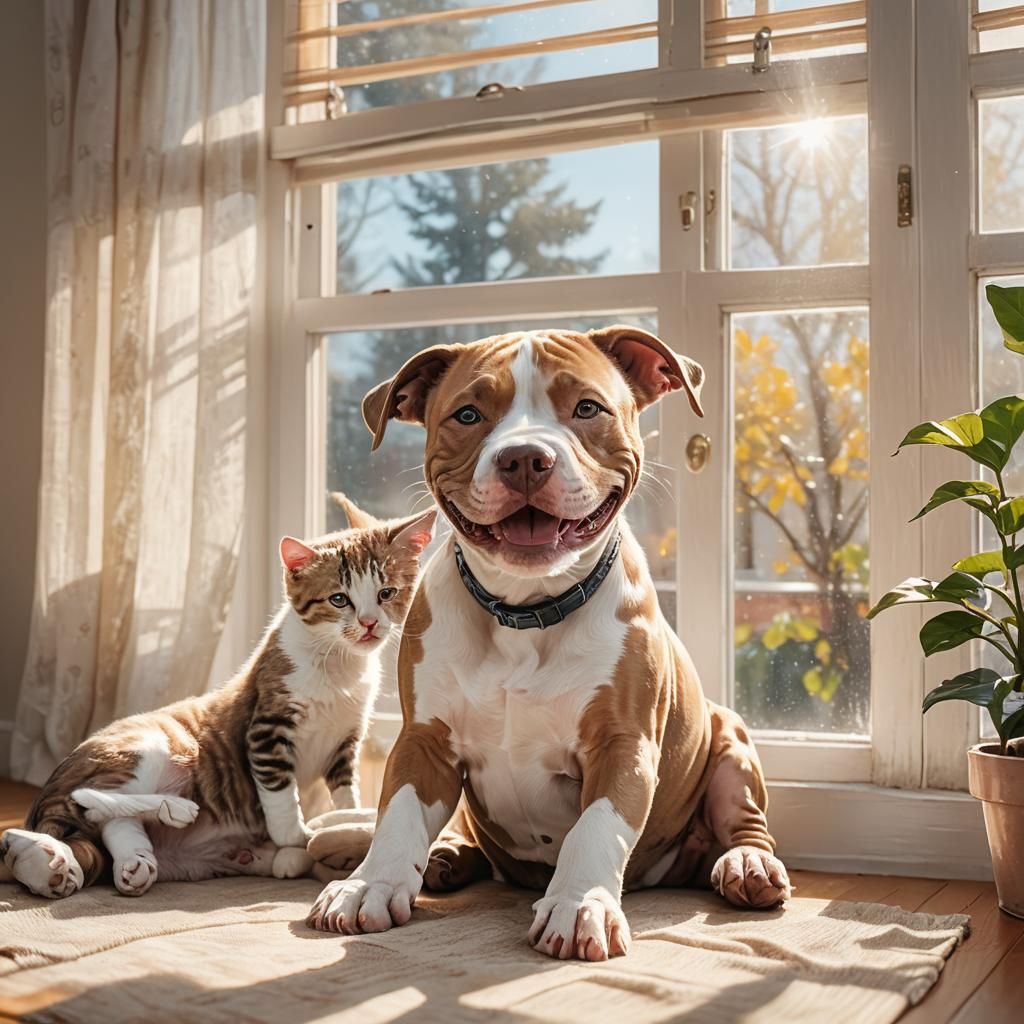 Pitbull and Kitten: A Heartwarming Digital Illustration