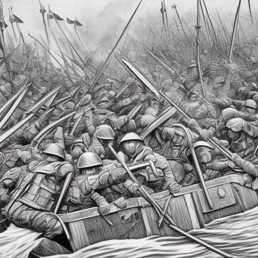 Normandy Battle: Detailed Line Drawing in 16k