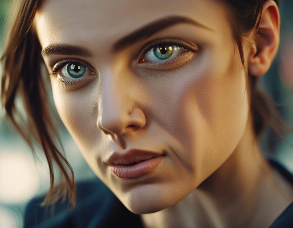 Close-Up Portrait of a Brunette Woman in Cinematic Style