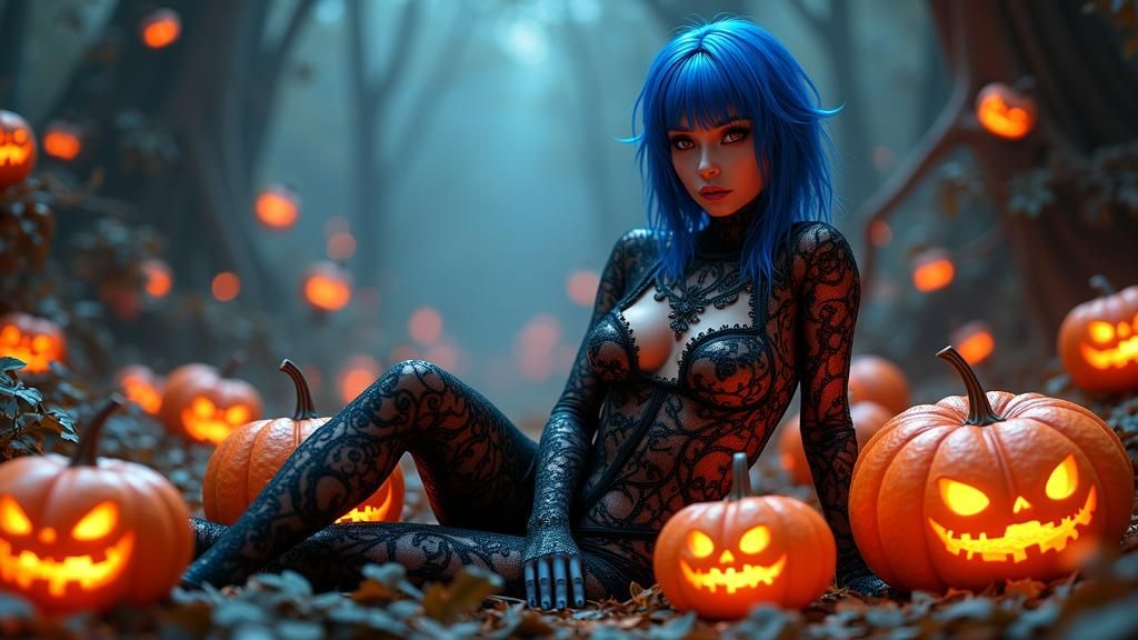 Blue-Haired Cyclops in Bioluminescent Pumpkin Pajamas