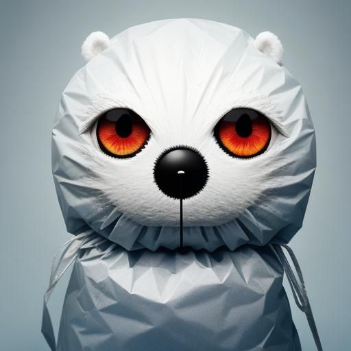 Surreal Anthropomorphic Fluffy Face with Plastic Bag