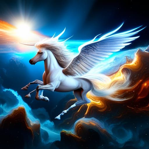 Pegasus Flies Through Galaxies: Dark Fantasy Art
