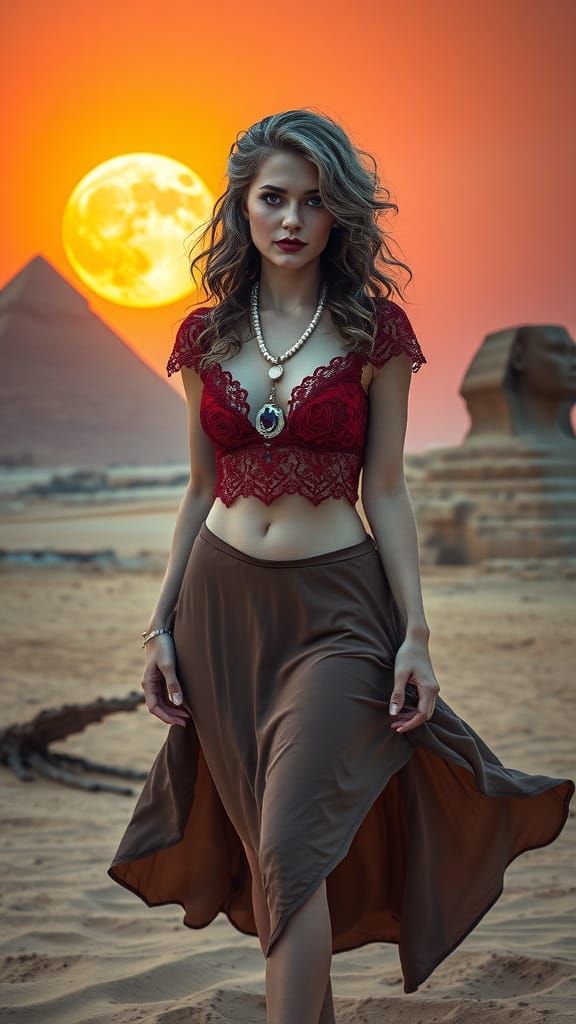 Gothic Vampire Goddess in Crimson Lace and Amethyst