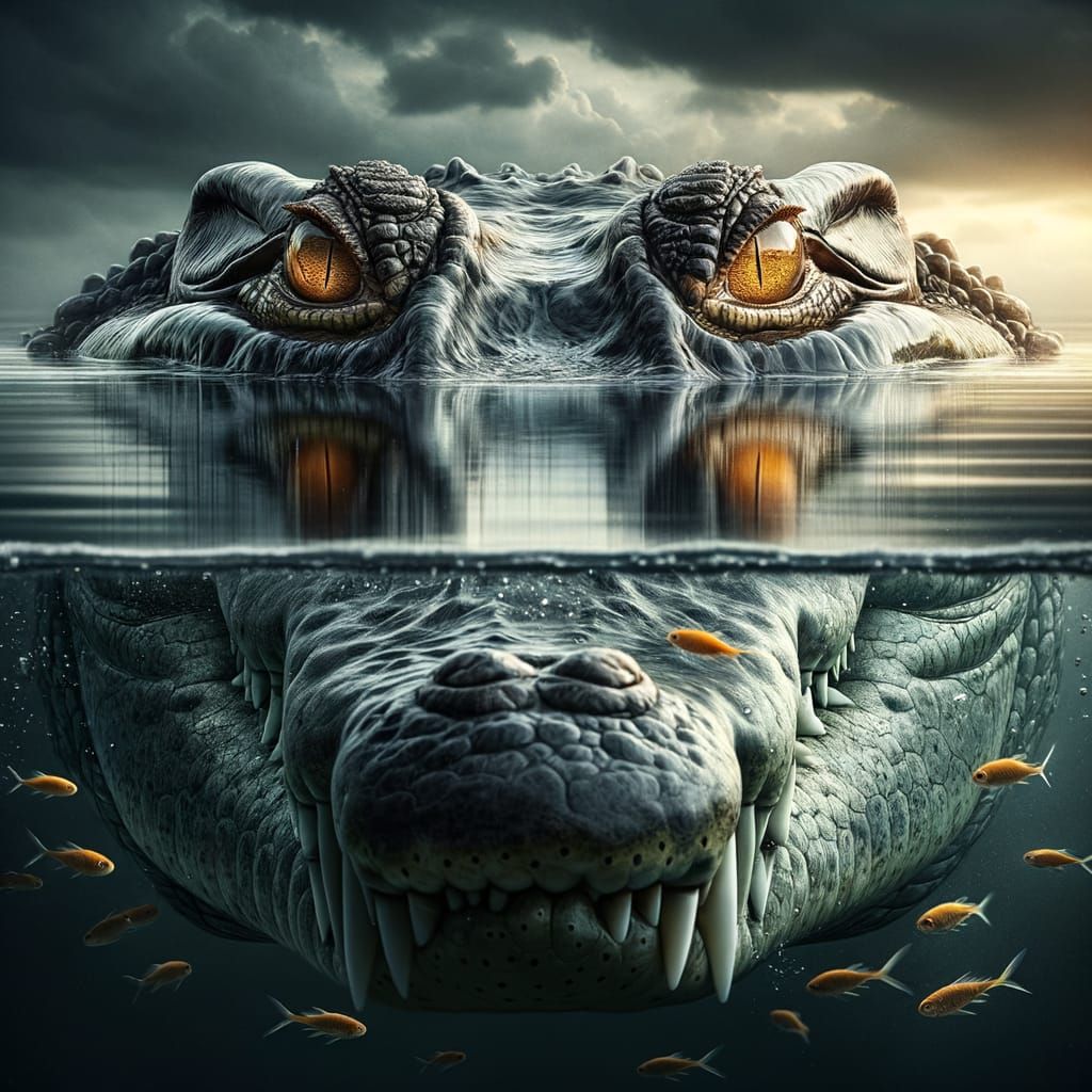 Photorealistic Crocodile Stares from Stormy Waters