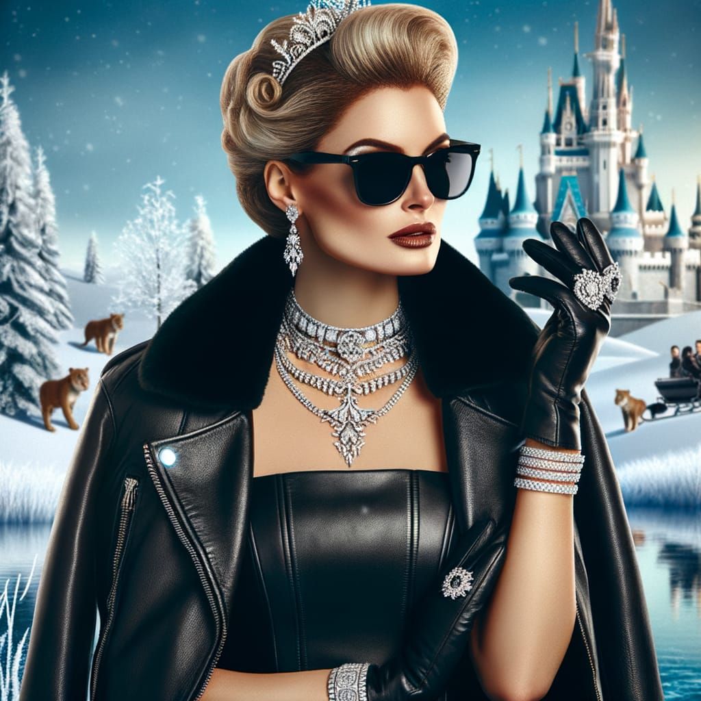 Ice Queen in Leather and Diamonds: A Winter Portrait